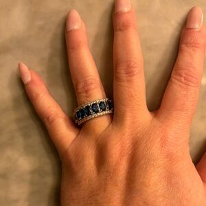 The Sapphire Dazzler statement ring 925 and lab created stones. Sz 6